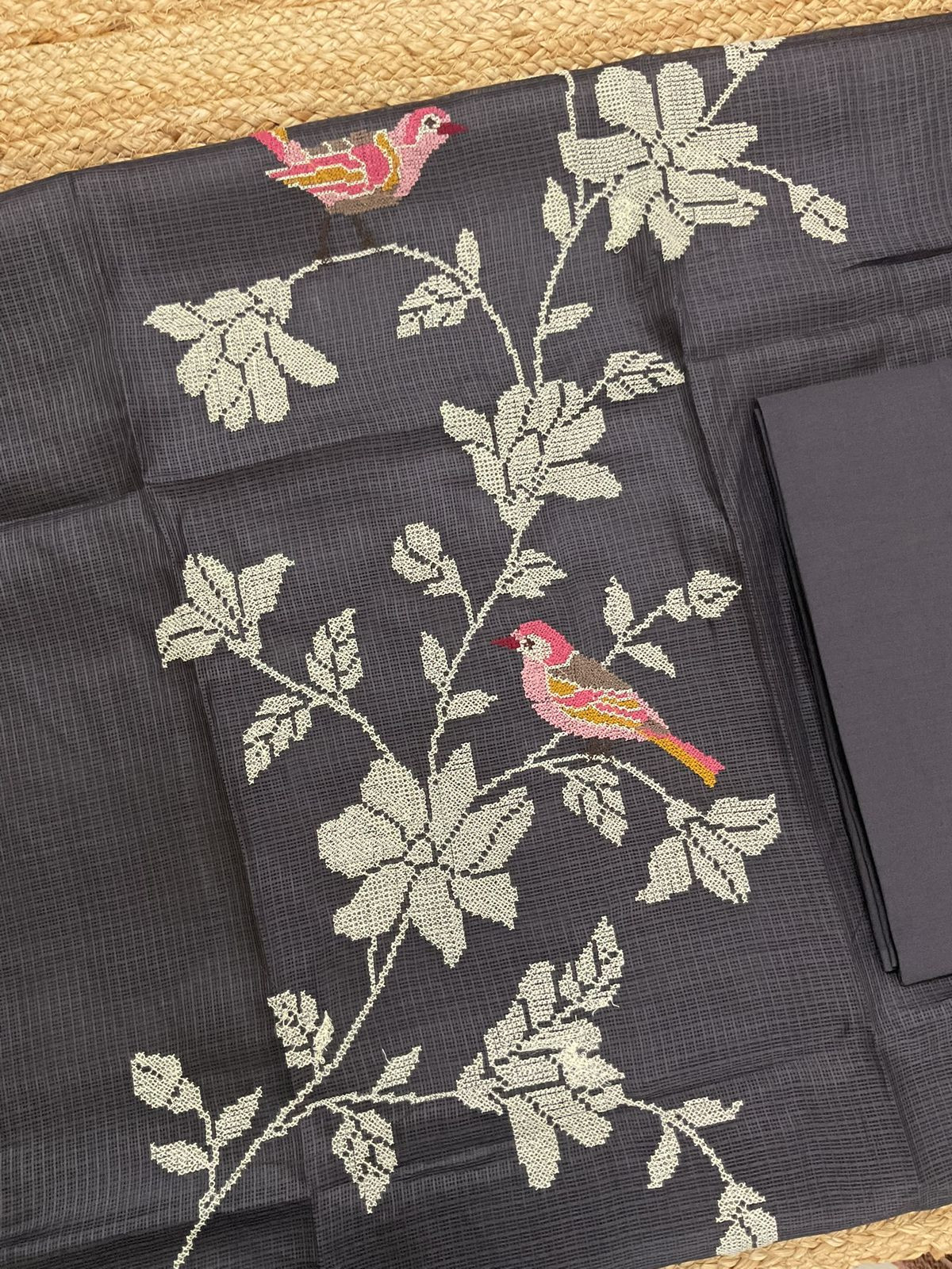 Soft Kota Silk Embroidered Suit - Brown