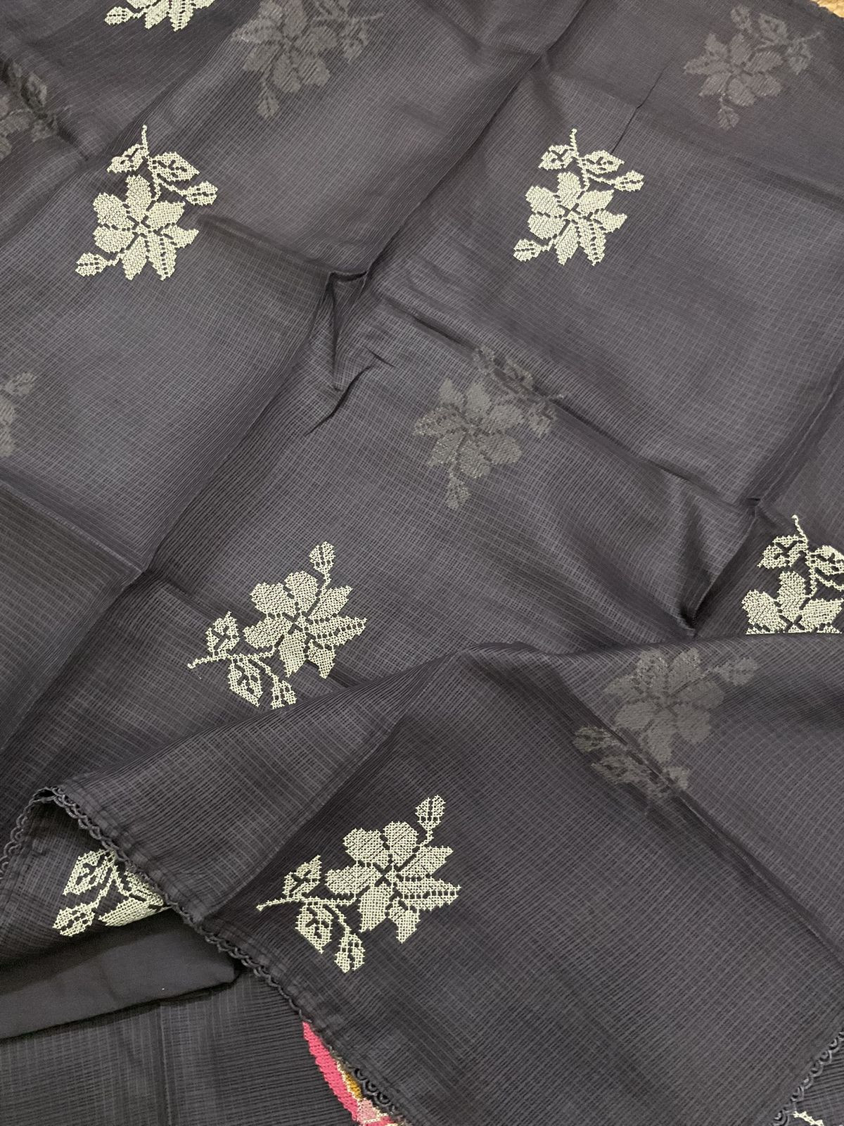Soft Kota Silk Embroidered Suit - Brown