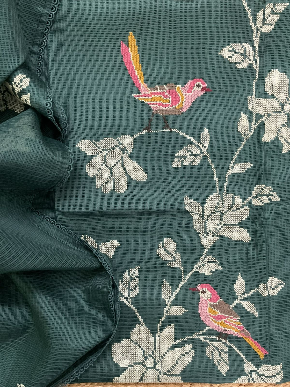 Soft Kota Silk Embroidered Suit - Green