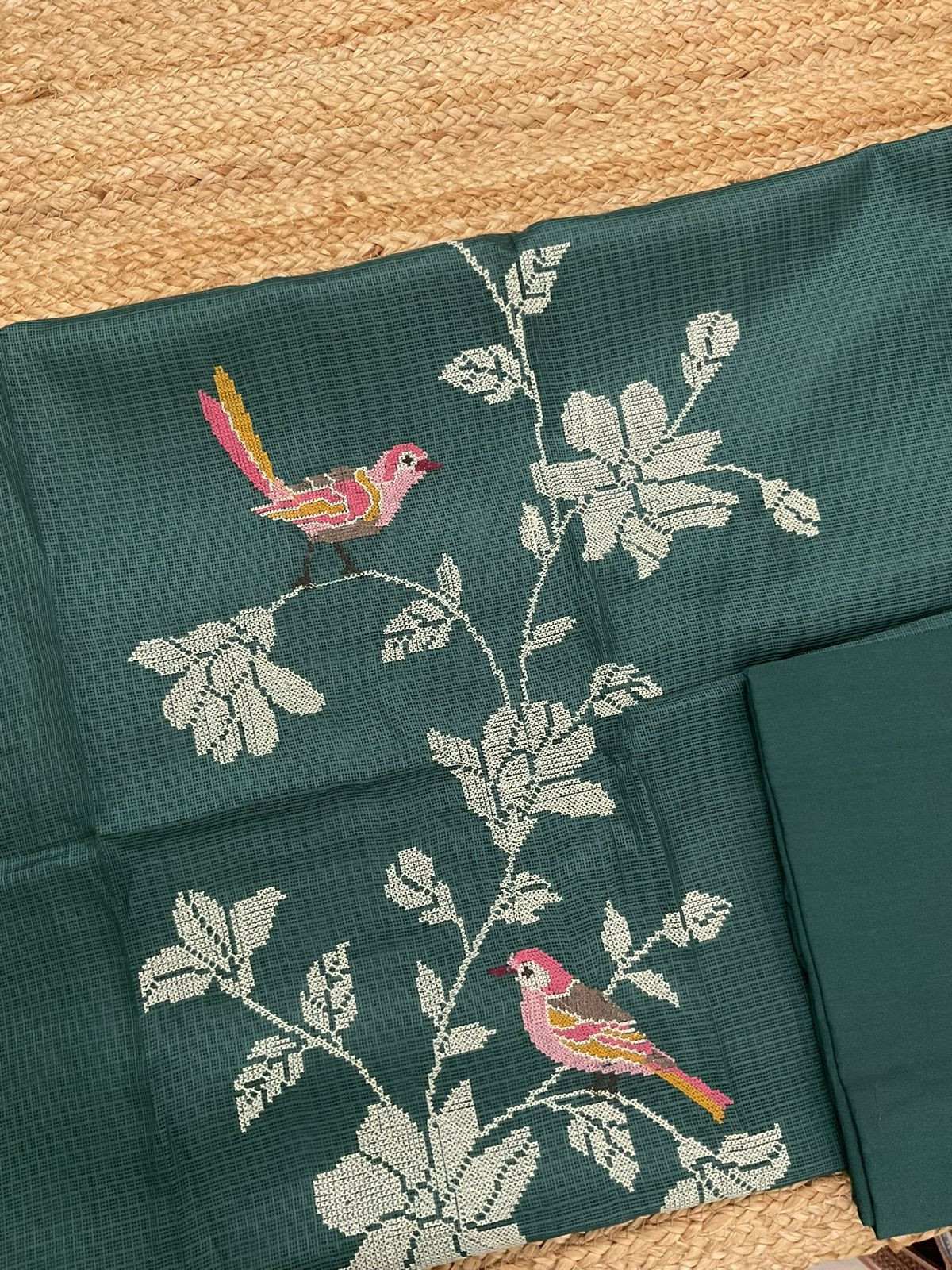 Soft Kota Silk Embroidered Suit - Green