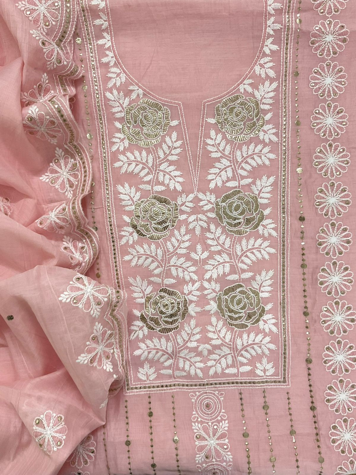 Soft Chanderi Embroidered Suit - Pink
