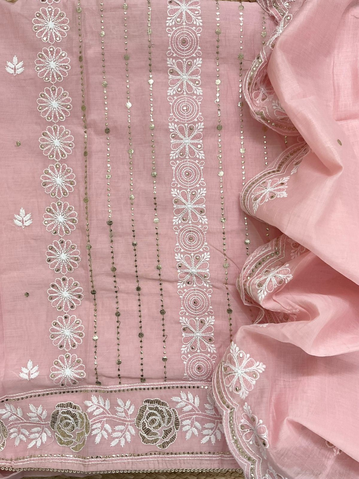 Soft Chanderi Embroidered Suit - Pink