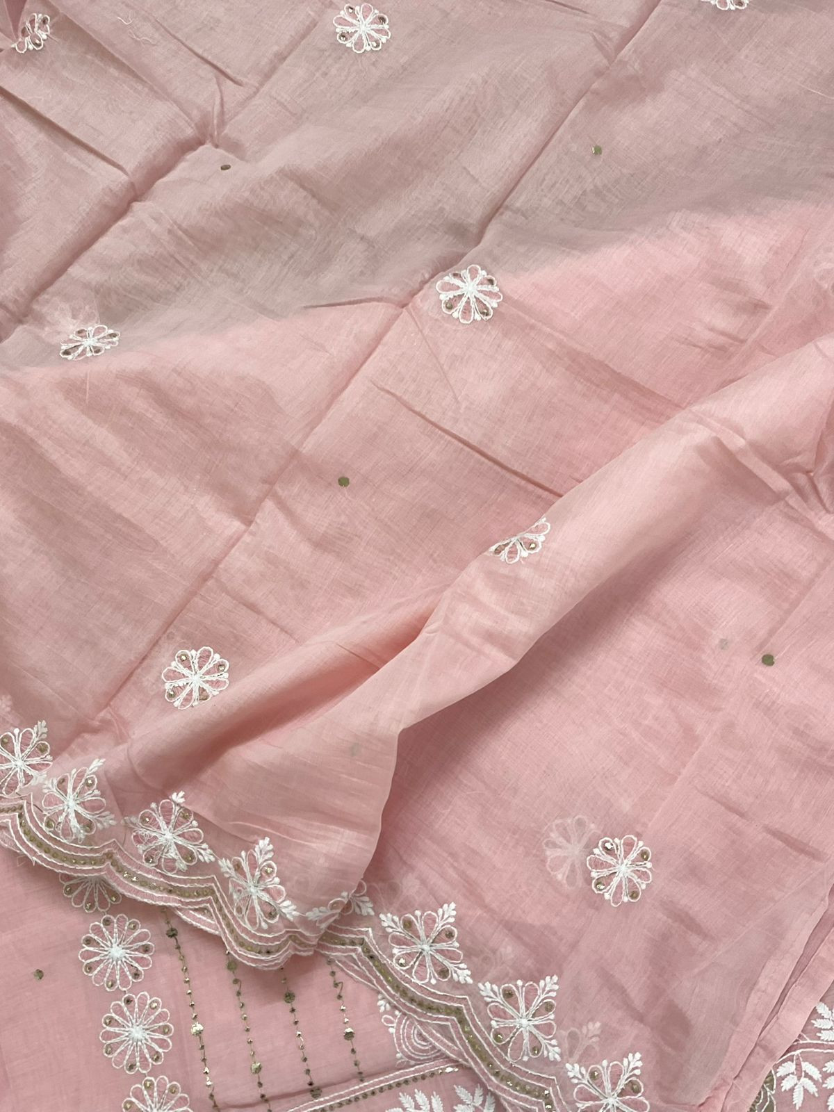 Soft Chanderi Embroidered Suit - Pink