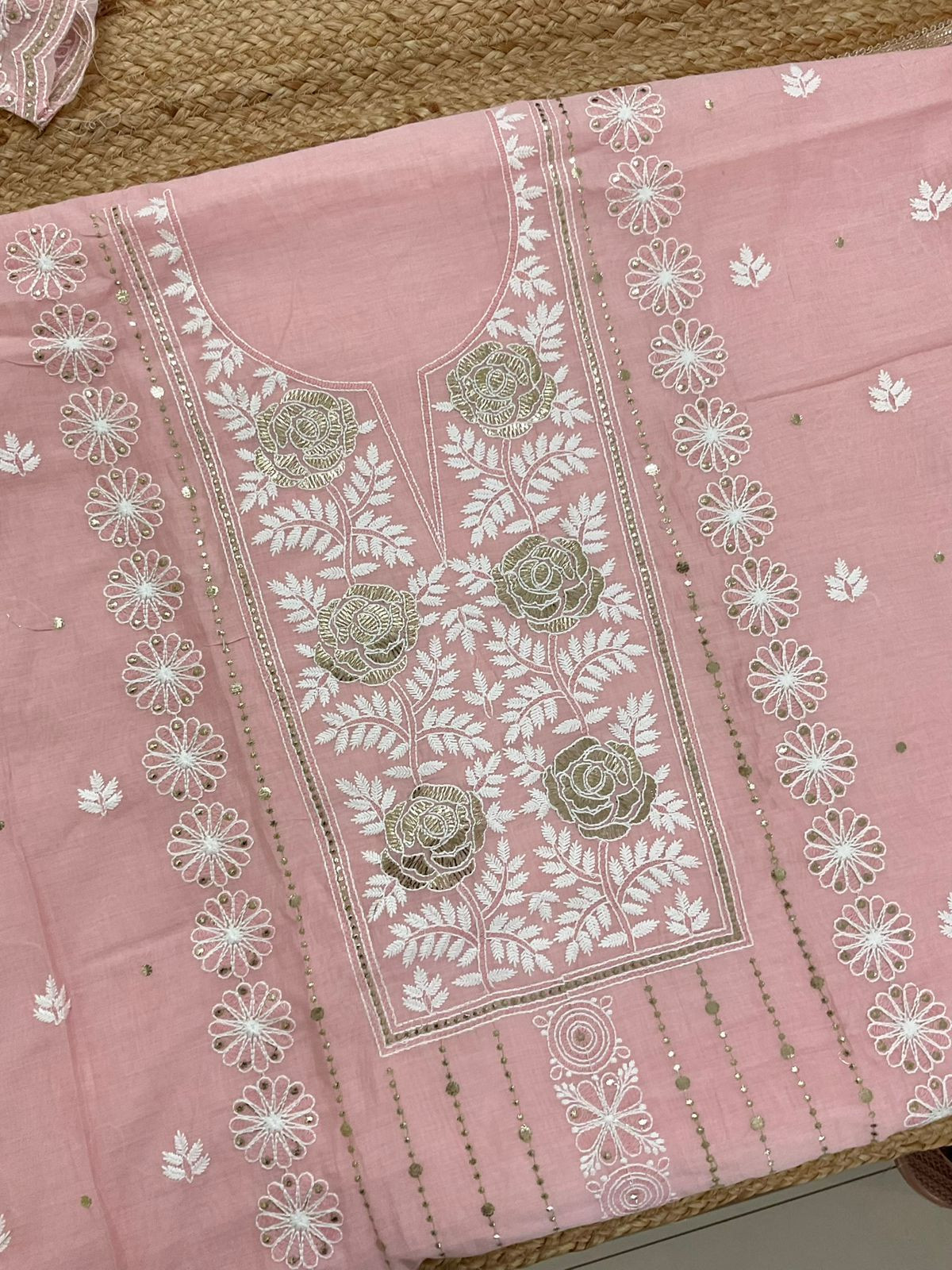 Soft Chanderi Embroidered Suit - Pink