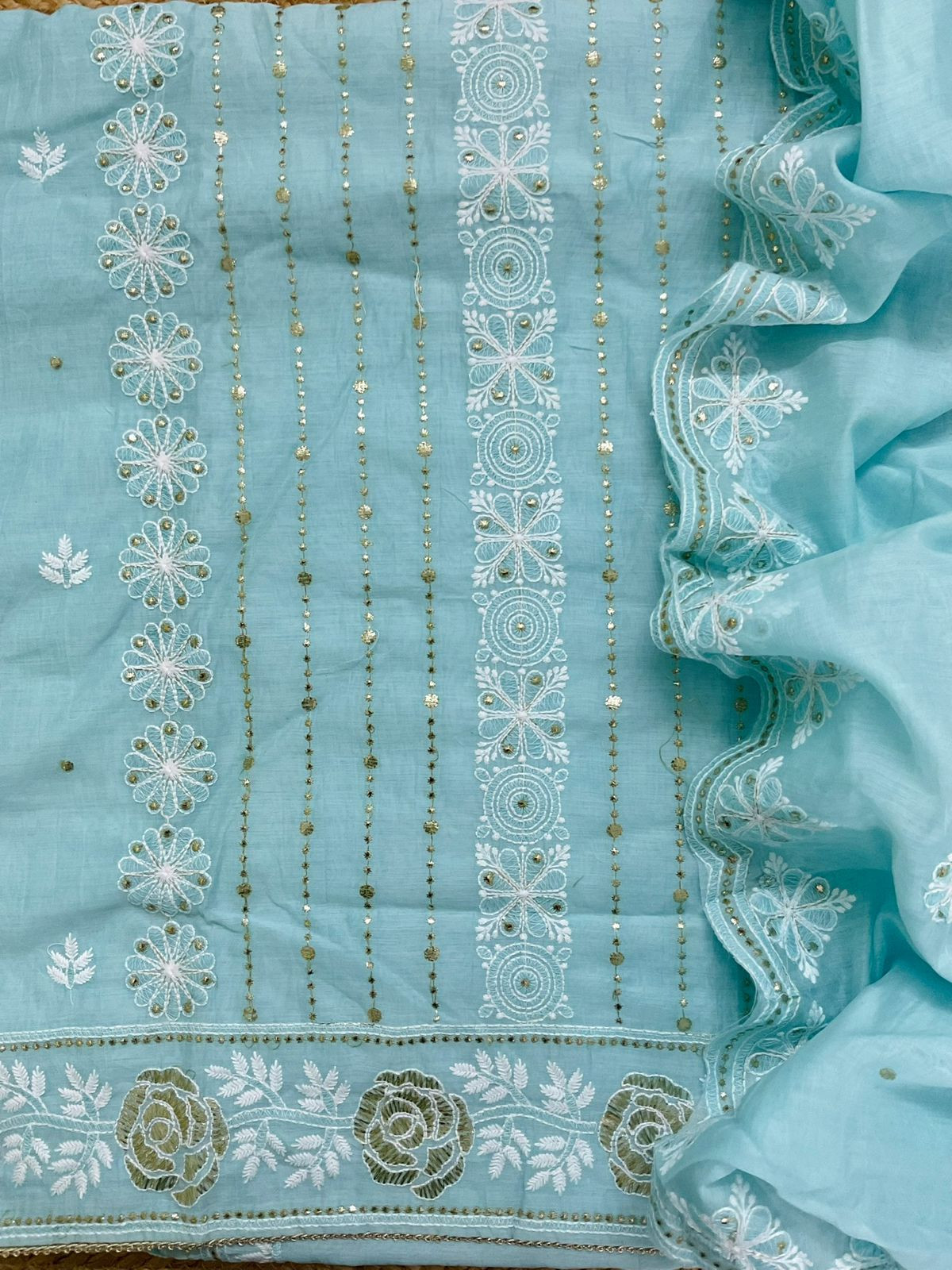 Soft Chanderi Embroidered Suit - Blue