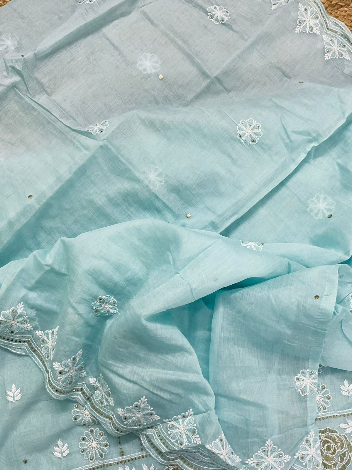 Soft Chanderi Embroidered Suit - Blue