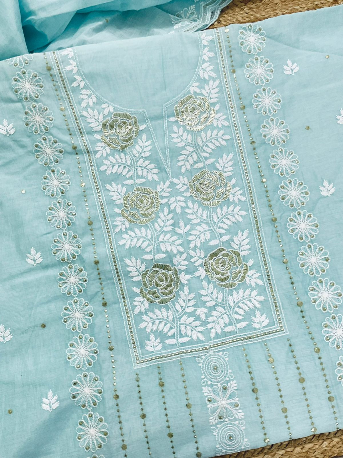 Soft Chanderi Embroidered Suit - Blue