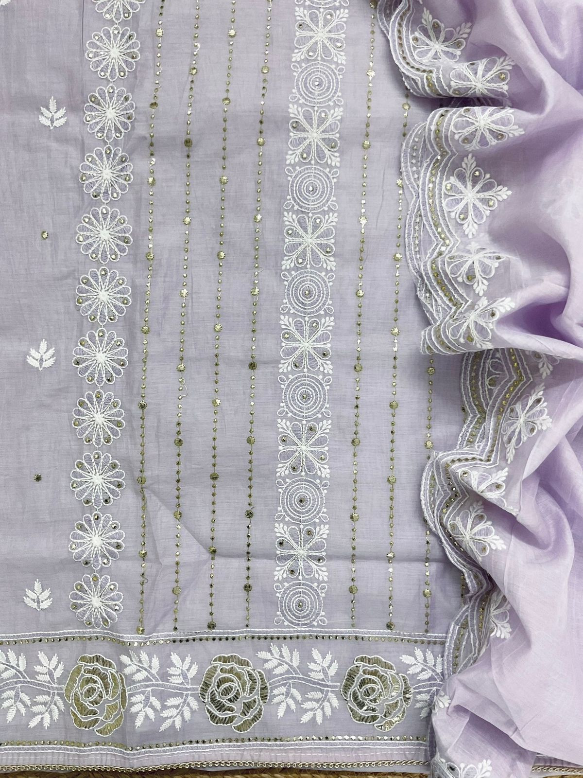 Soft Chanderi Embroidered Suit - Lavender