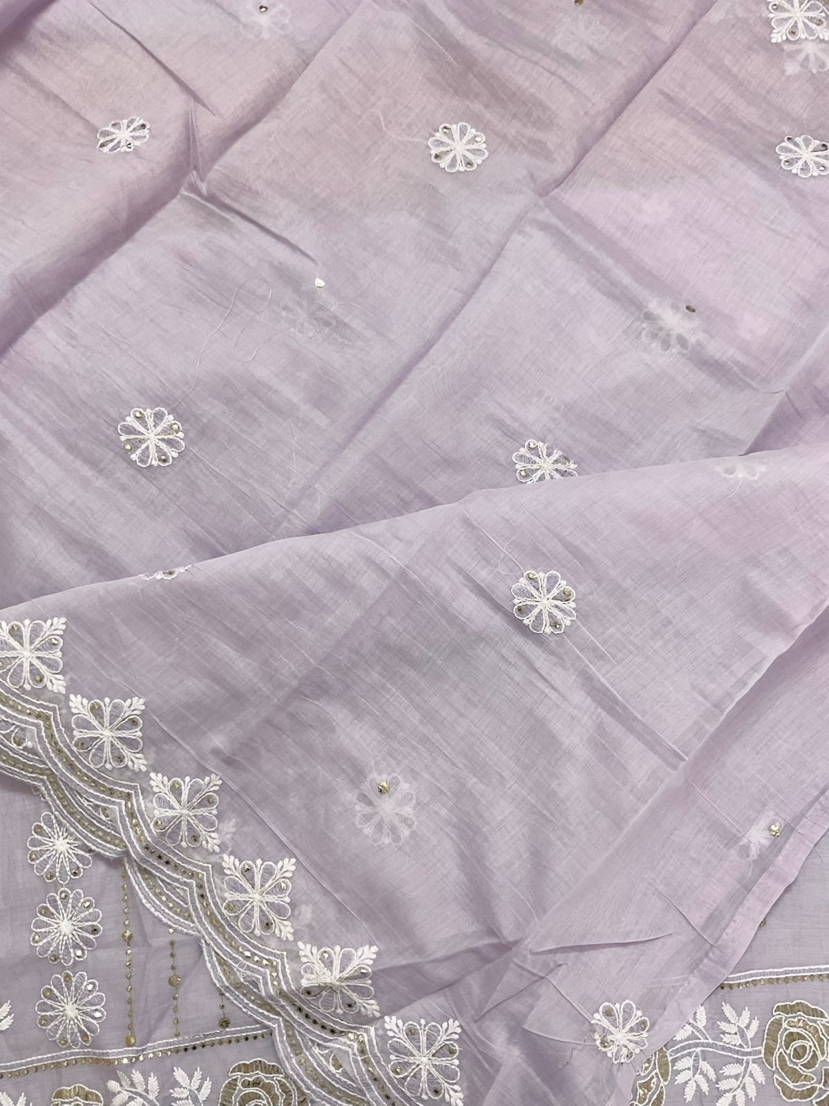 Soft Chanderi Embroidered Suit - Lavender