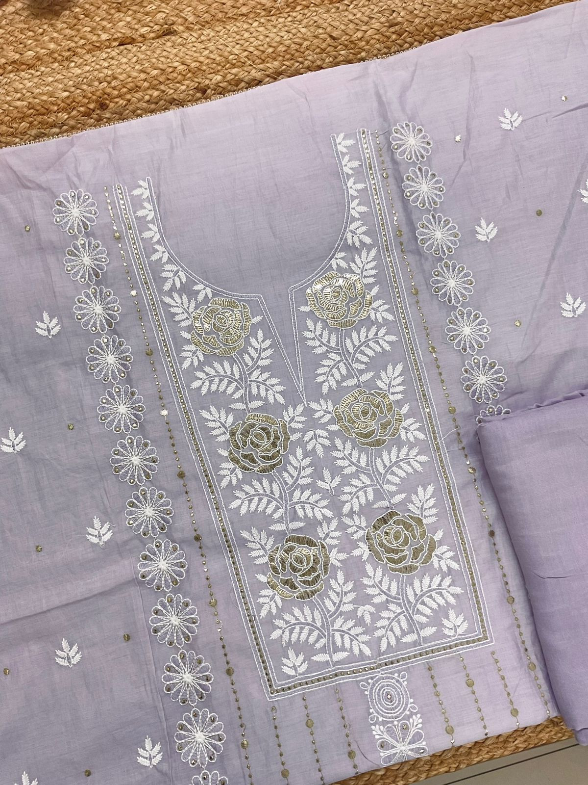 Soft Chanderi Embroidered Suit - Lavender