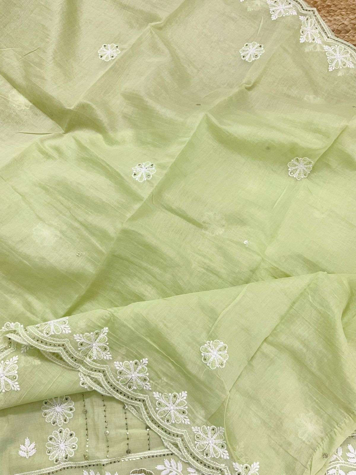 Soft Chanderi Embroidered Suit - Green