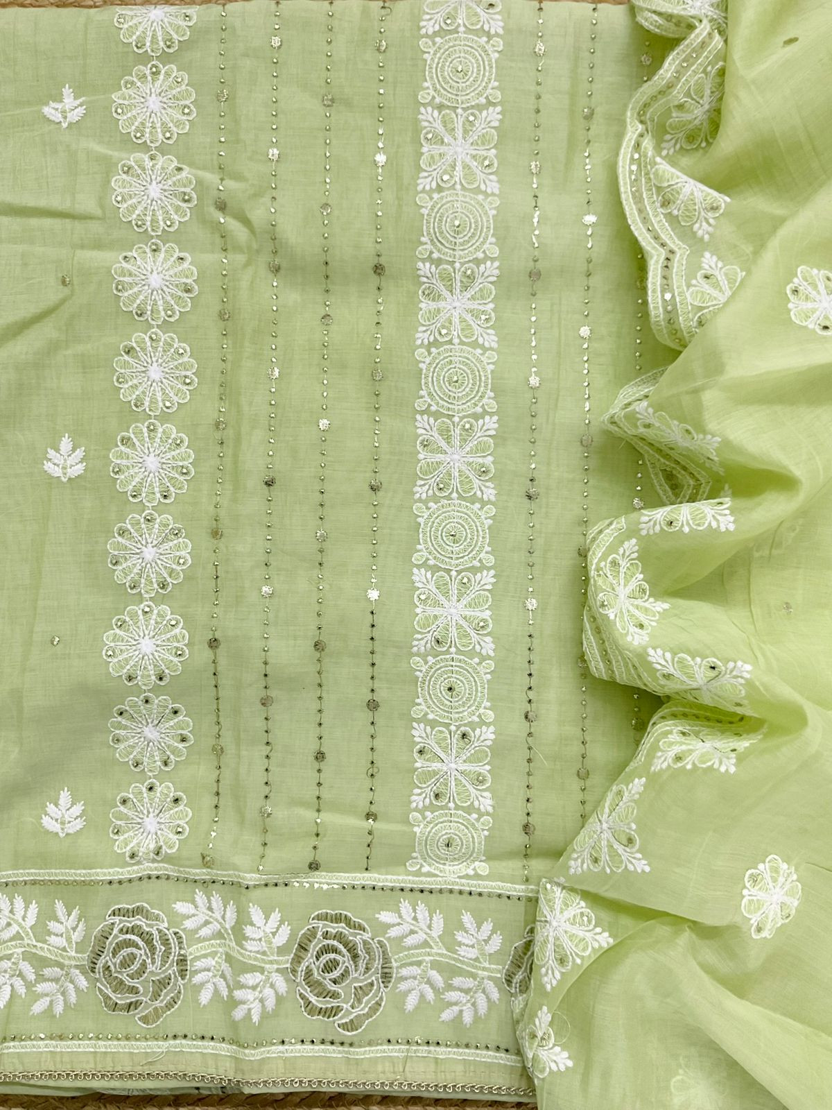 Soft Chanderi Embroidered Suit - Green