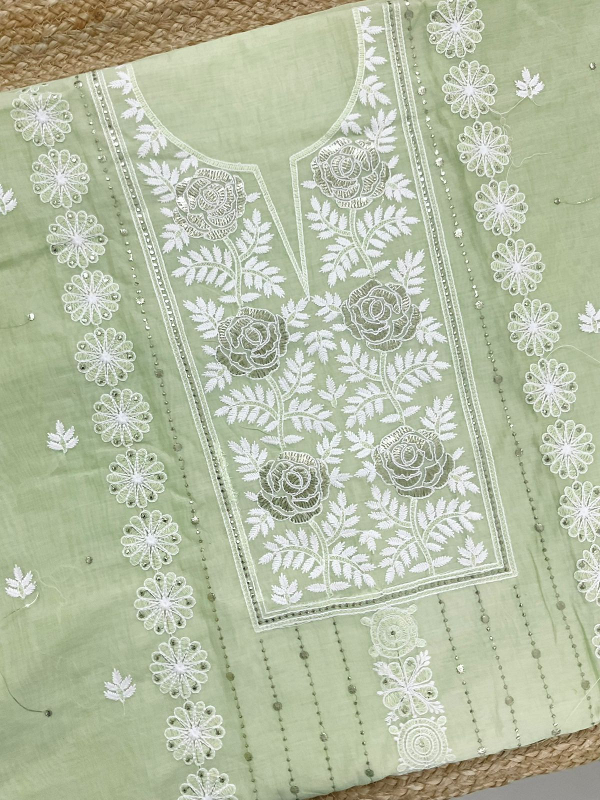 Soft Chanderi Embroidered Suit - Green