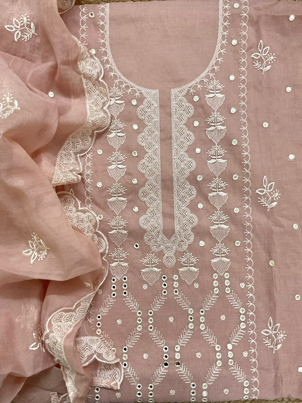 Soft Chanderi Embroidered Suit - Peach