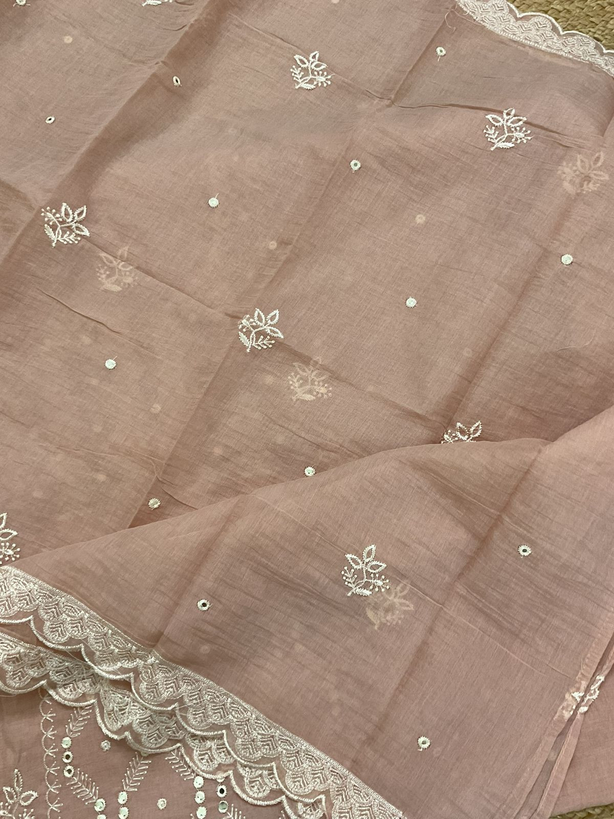 Soft Chanderi Embroidered Suit - Peach