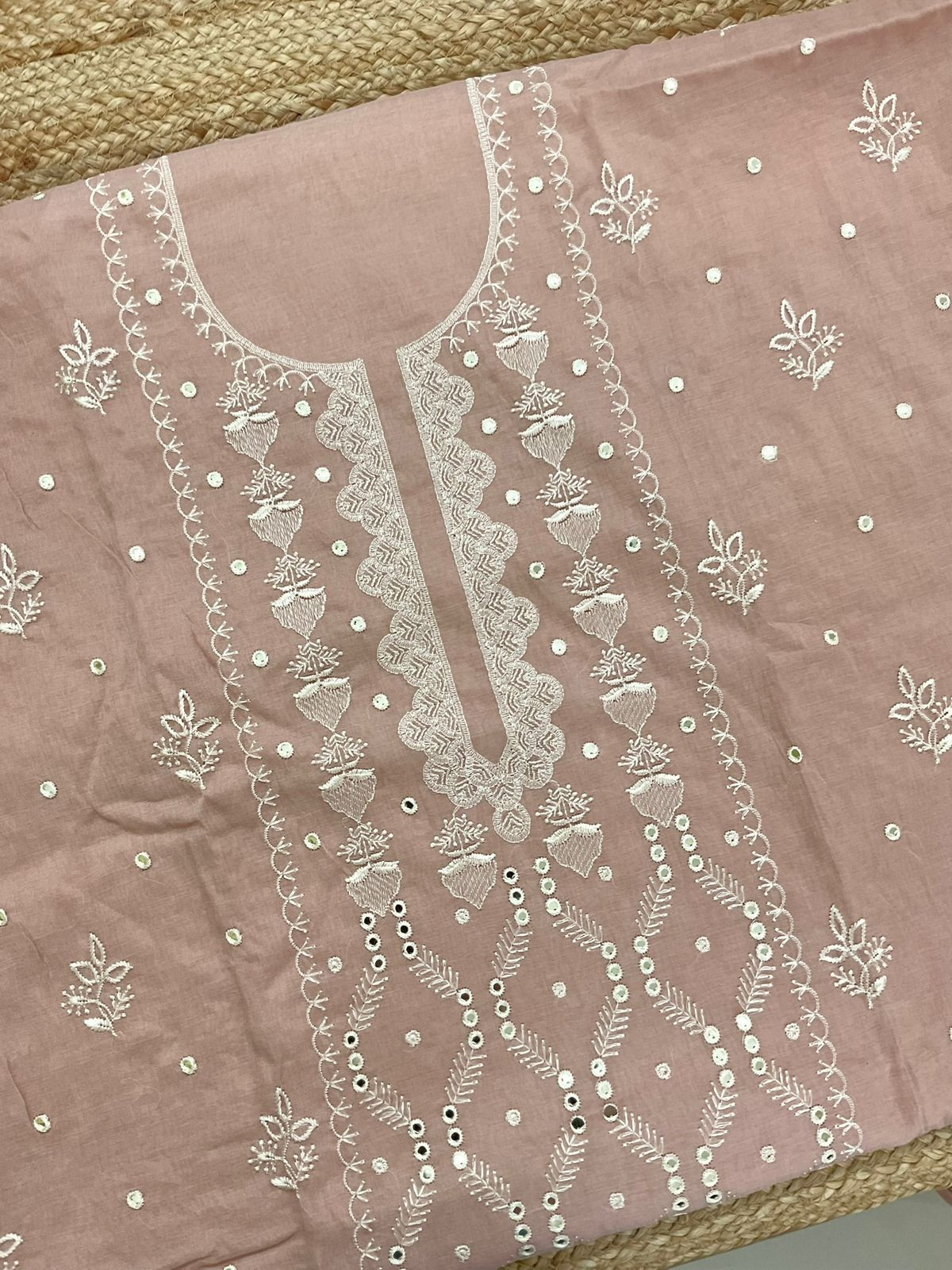 Soft Chanderi Embroidered Suit - Peach