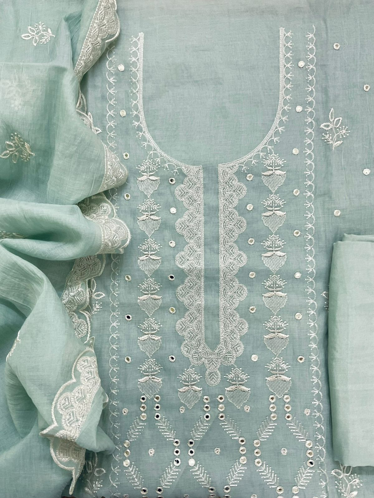 Soft Chanderi Embroidered Suit - Sea Blue