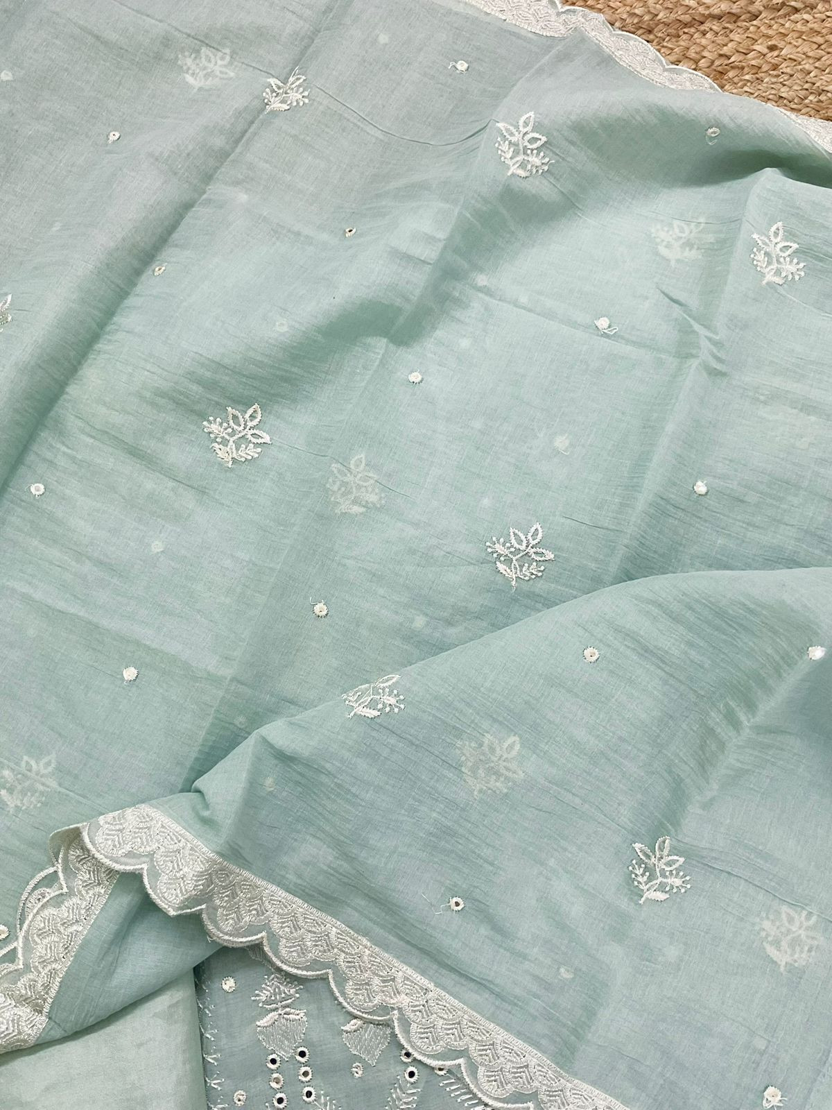 Soft Chanderi Embroidered Suit - Sea Blue