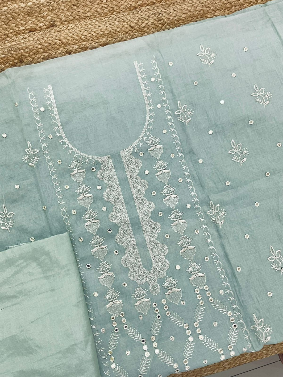 Soft Chanderi Embroidered Suit - Sea Blue