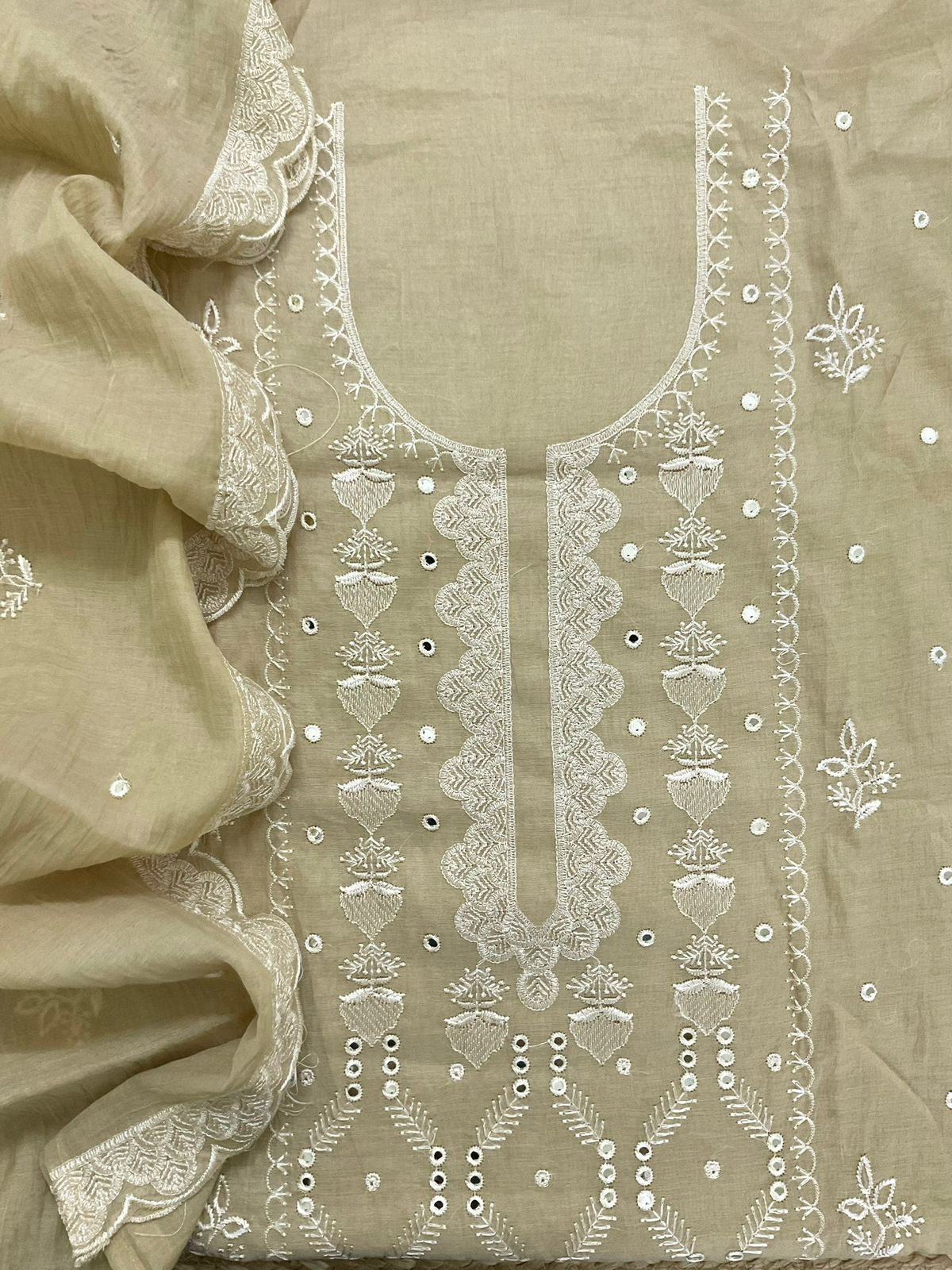 Soft Chanderi Embroidered Suit - Mustard