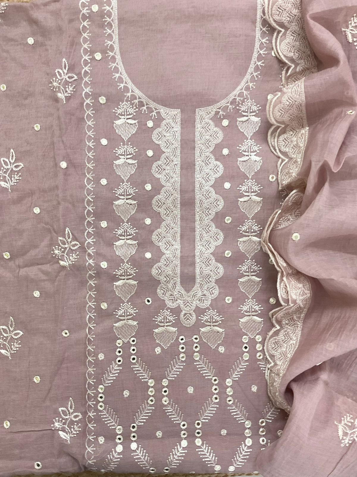 Soft Chanderi Embroidered Suit - Lilac