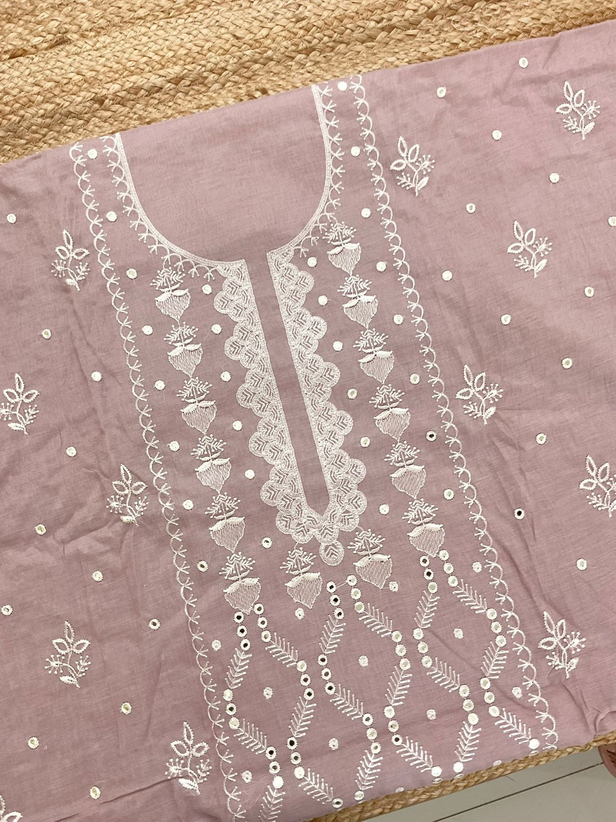 Soft Chanderi Embroidered Suit - Lilac