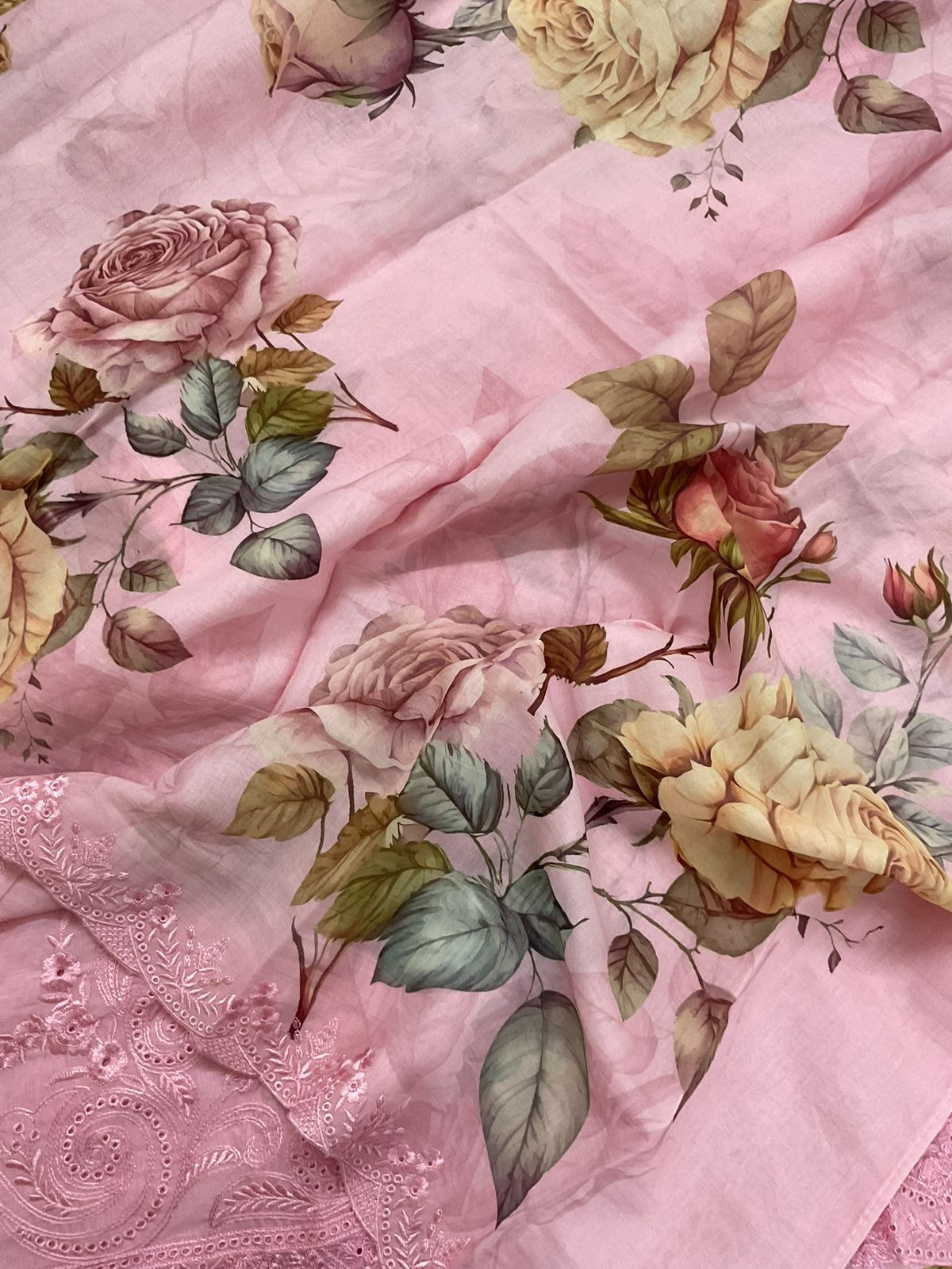 Soft Chanderi Printed Embroidered Suit - Pink