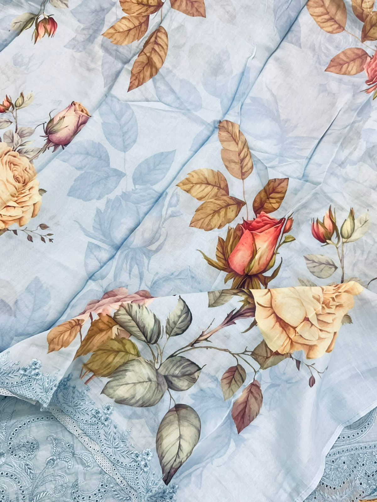 Soft Chanderi Printed Embroidered Suit - Blue