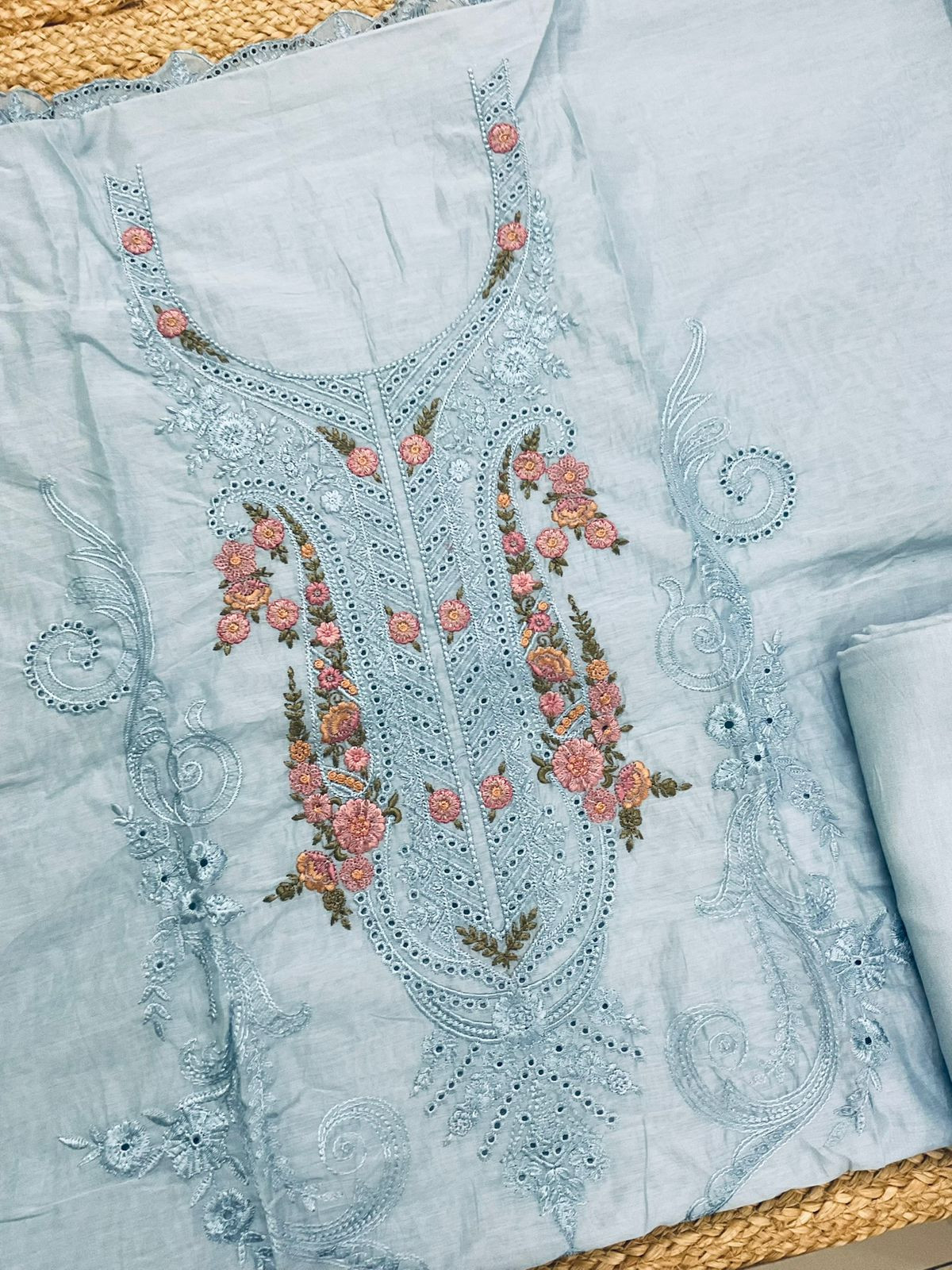 Soft Chanderi Printed Embroidered Suit - Blue