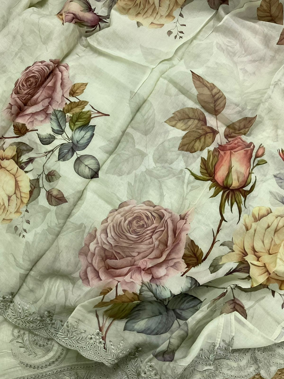 Soft Chanderi Printed Embroidered Suit - Green