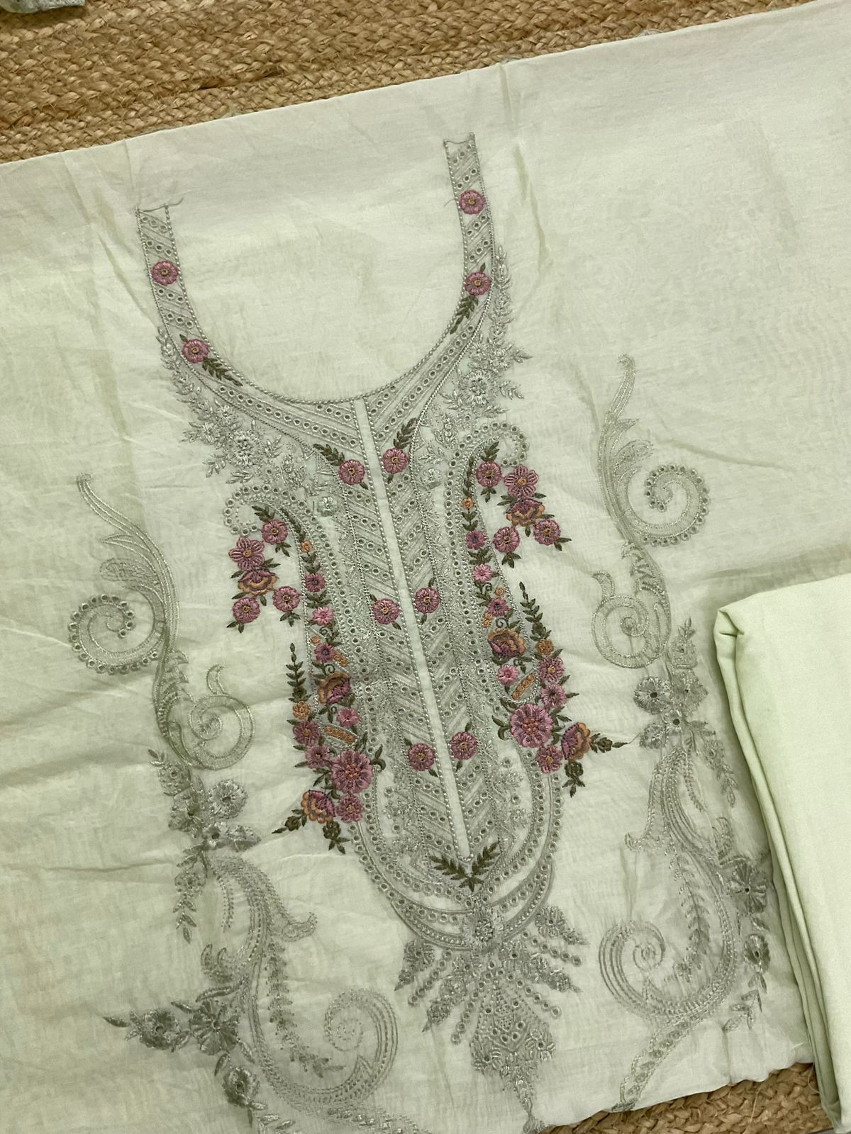 Soft Chanderi Printed Embroidered Suit - Green