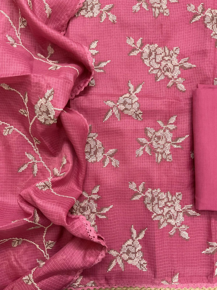 Image of Soft Kota Silk Embroidered Suit - Pink