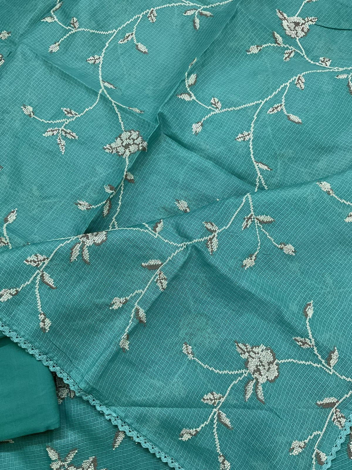 Soft Kota Silk Embroidered Suit - Blue