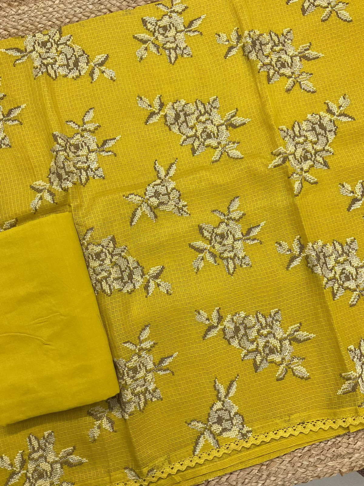 Soft Kota Silk Embroidered Suit - Yellow