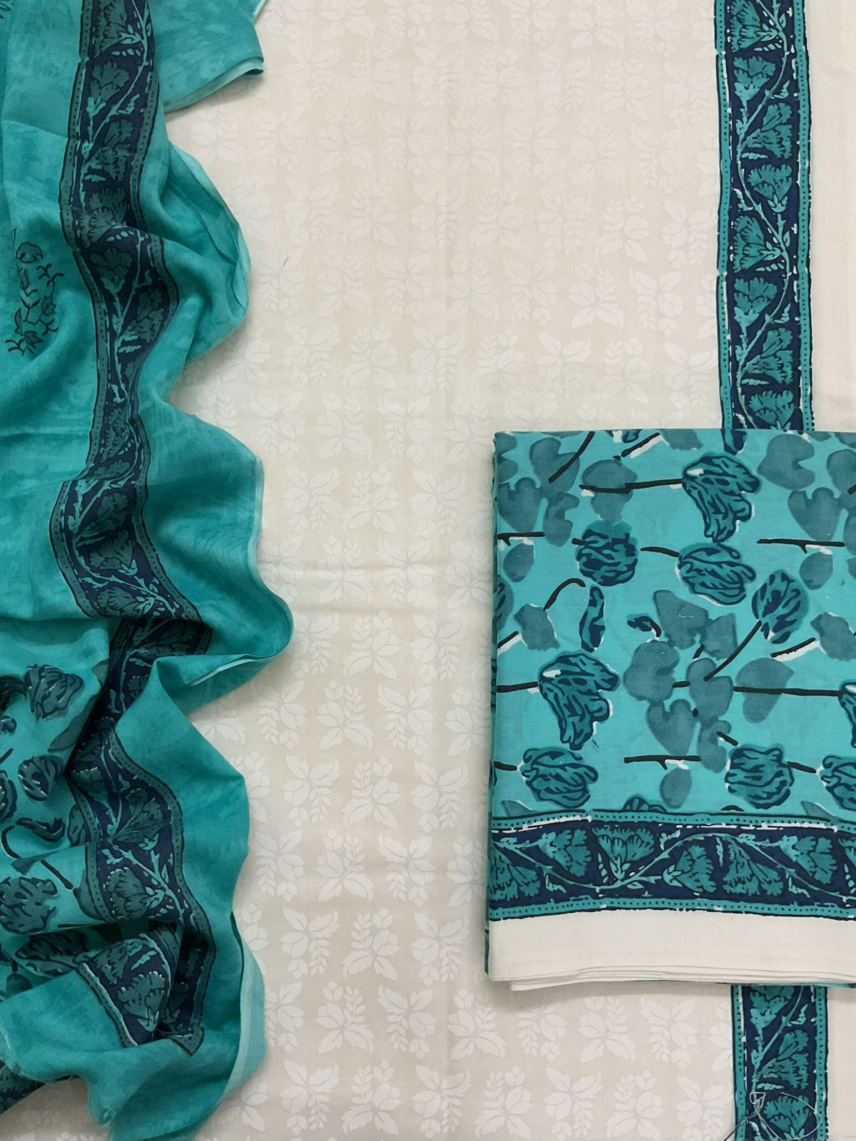 Pure Cotton Printed Suit - Off White