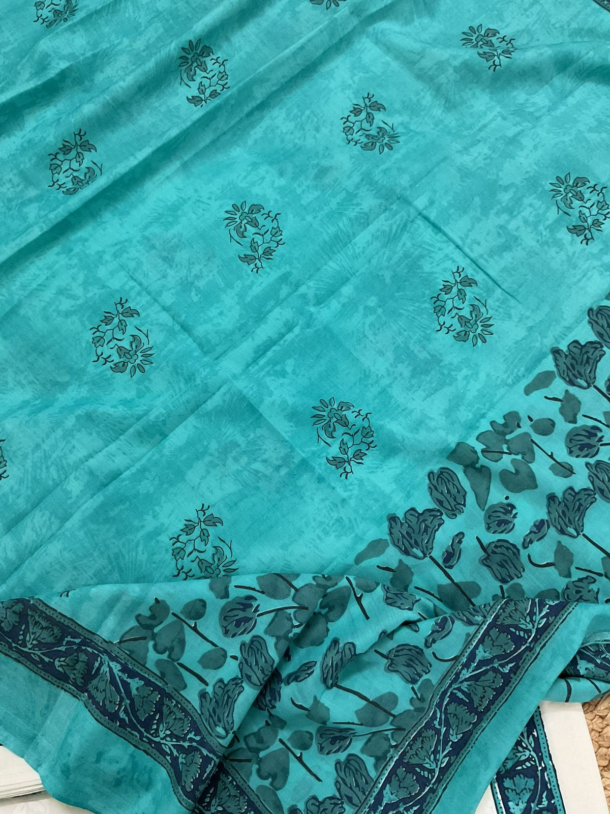 Pure Cotton Printed Suit - Off White