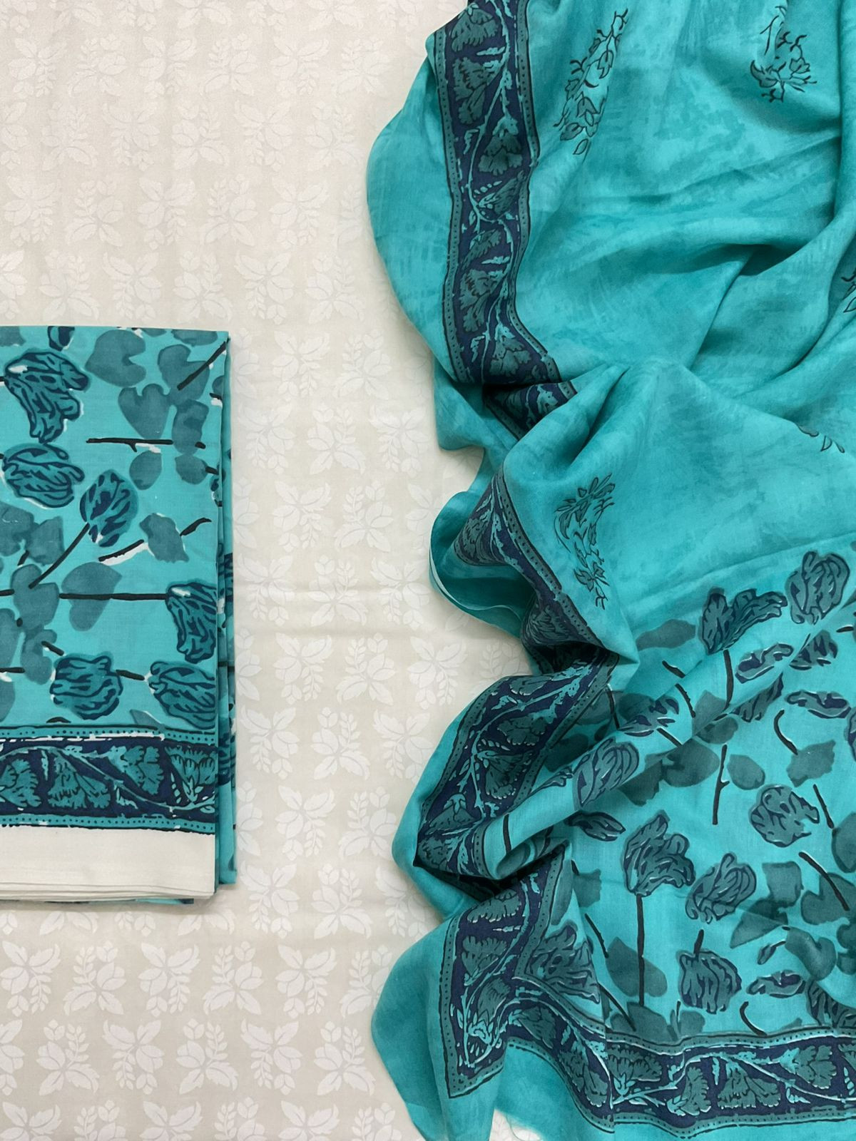 Pure Cotton Printed Suit - Off White