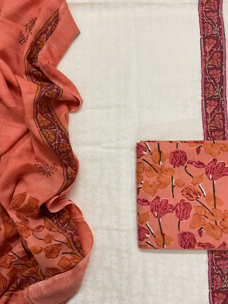 Image of Pure Cotton Printed Suit - Off White