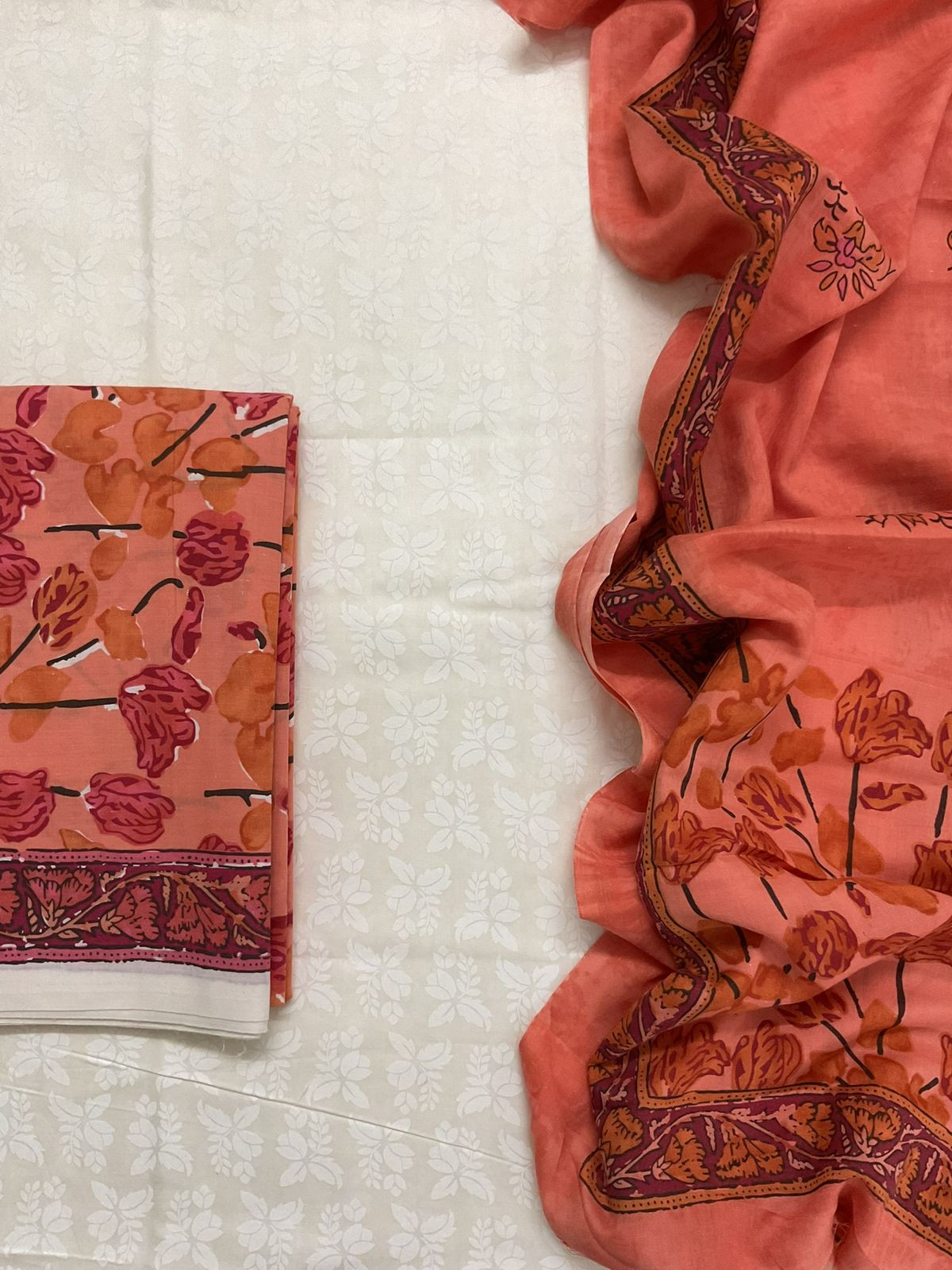 Pure Cotton Printed Suit - Off White