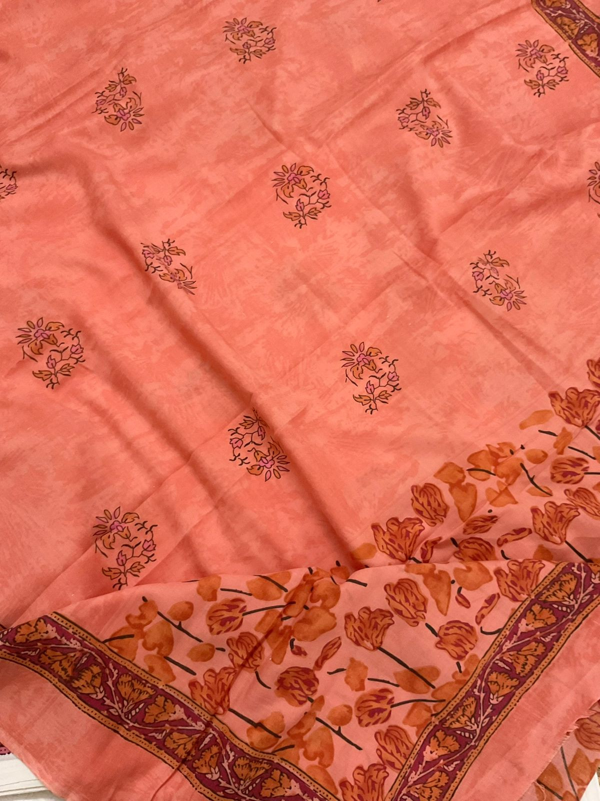 Pure Cotton Printed Suit - Off White