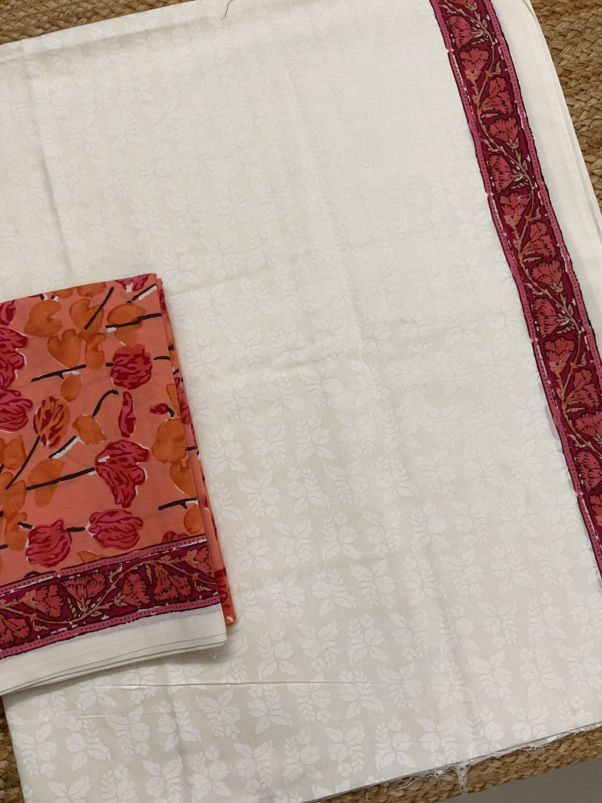 Pure Cotton Printed Suit - Off White