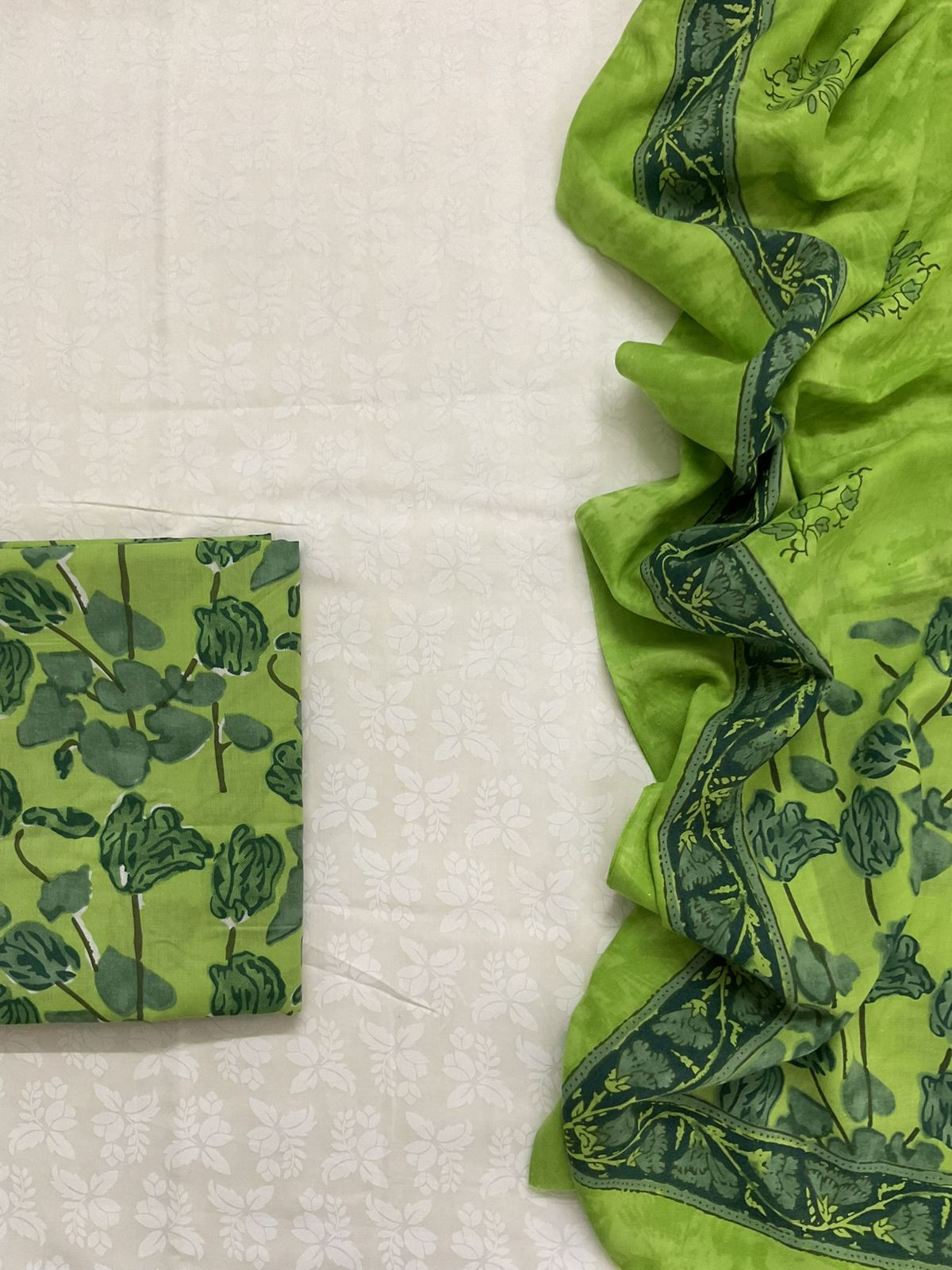 Pure Cotton Printed Suit - Off White