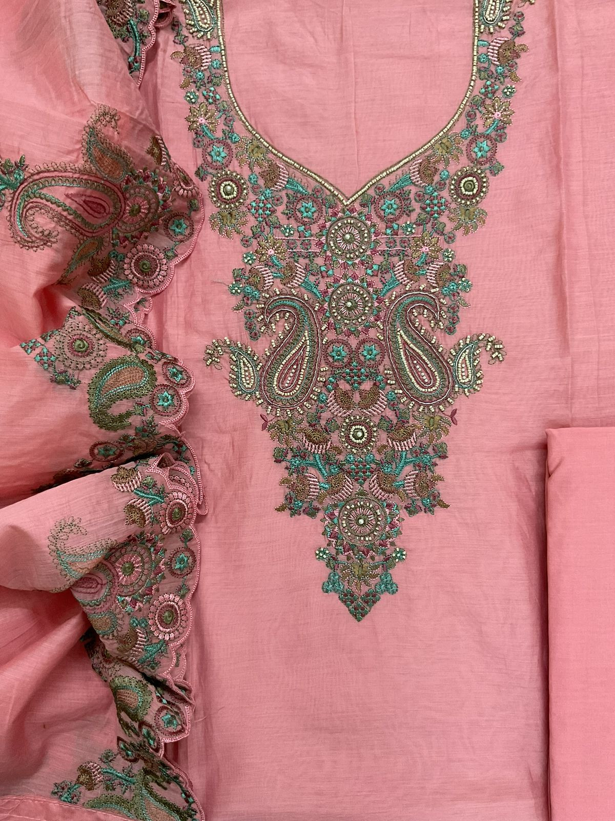 Soft Chanderi Embroidered Suit - Peach