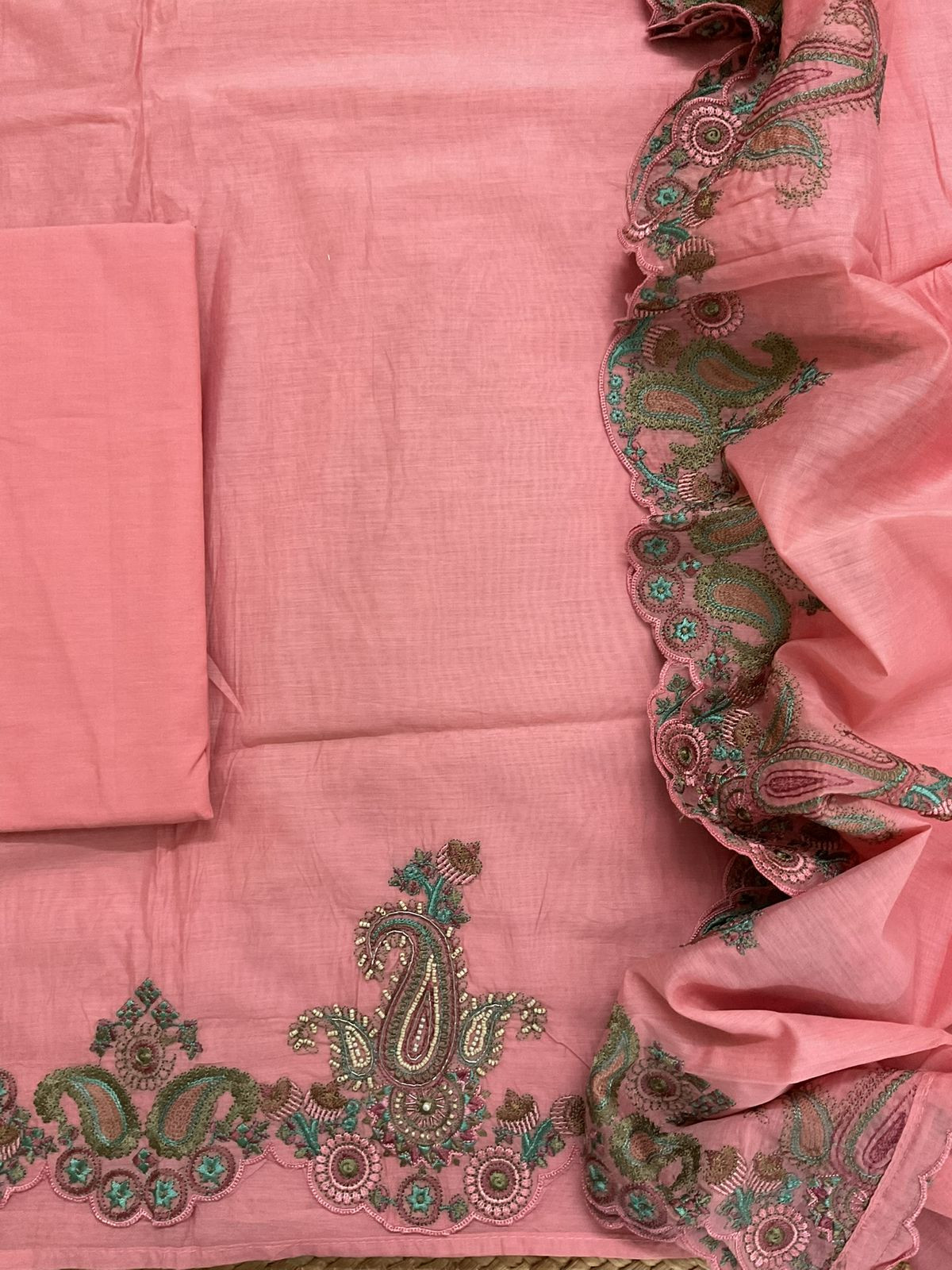 Soft Chanderi Embroidered Suit - Peach