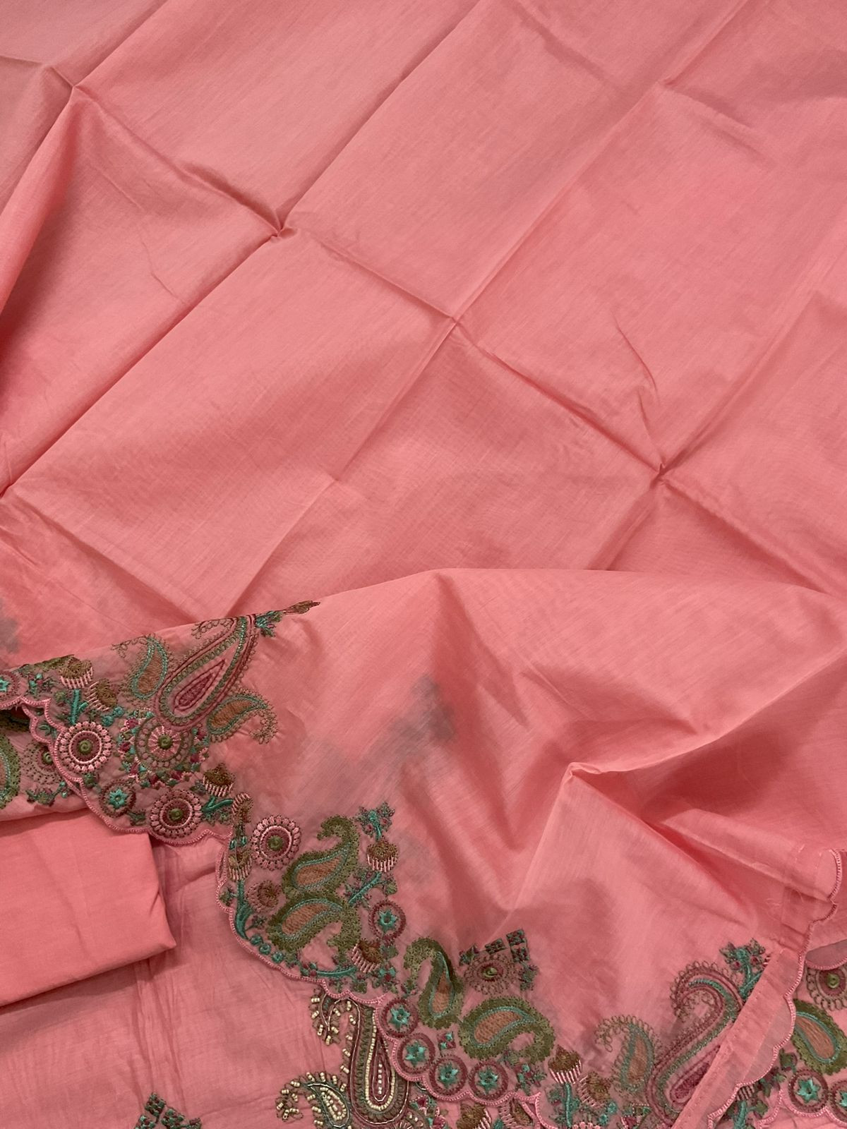 Soft Chanderi Embroidered Suit - Peach