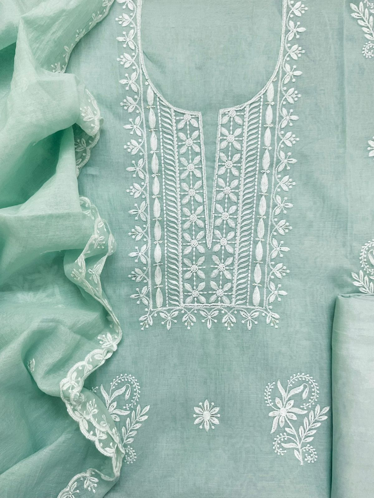 Soft Chanderi Embroidered Suit - Seagreen