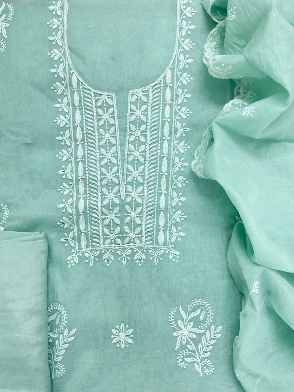 Soft Chanderi Embroidered Suit - Seagreen
