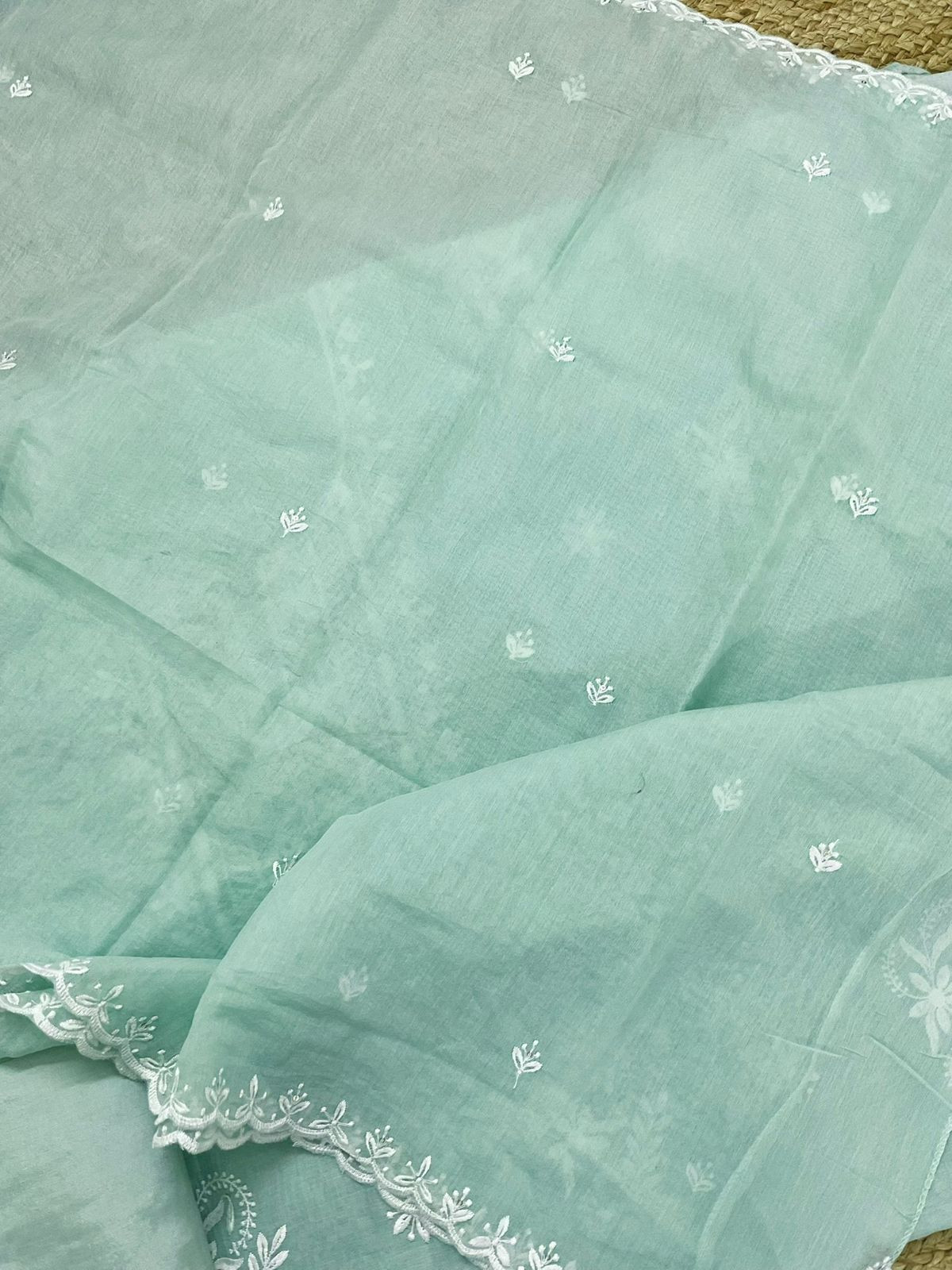 Soft Chanderi Embroidered Suit - Seagreen