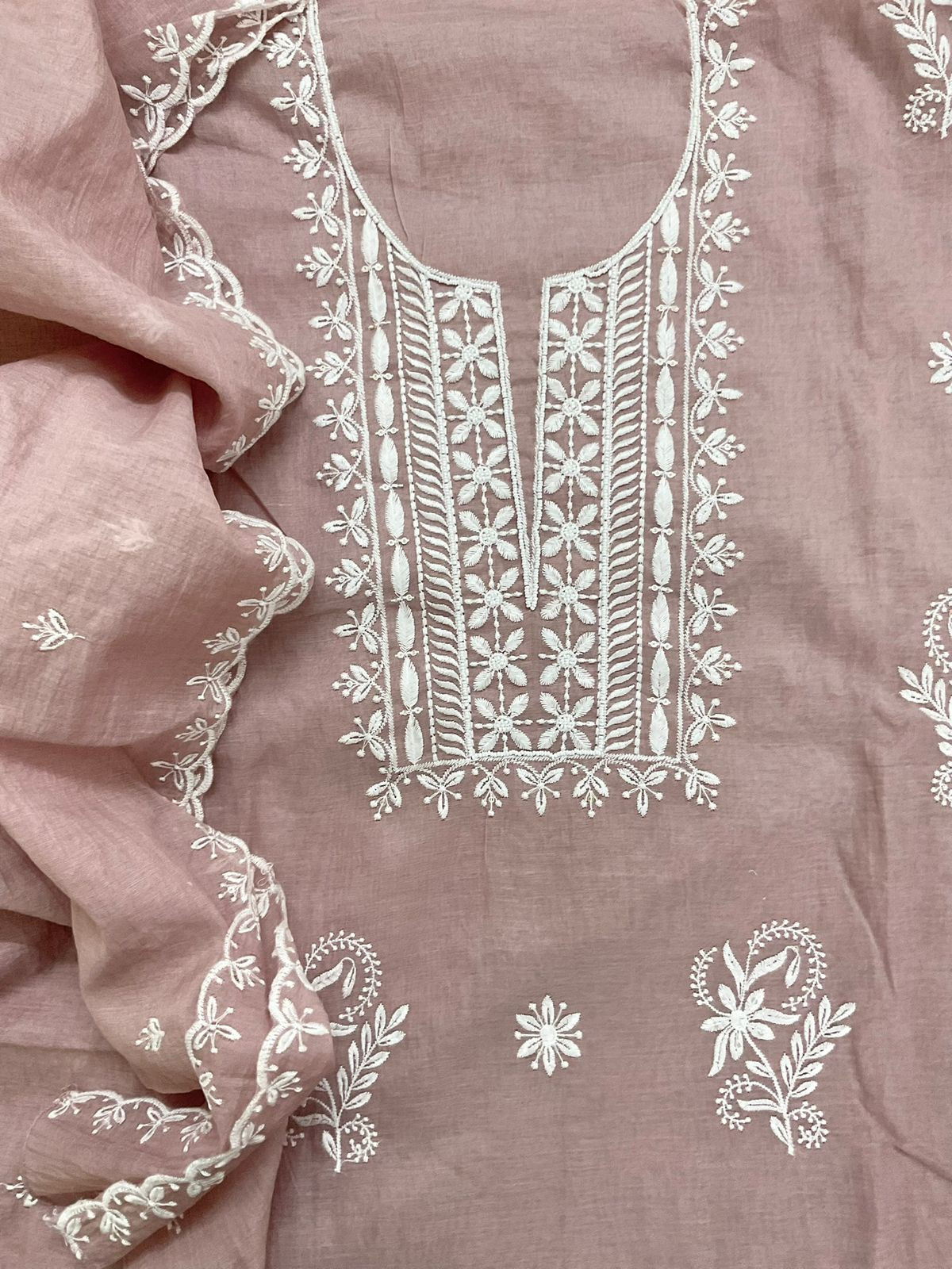 Soft Chanderi Embroidered Suit - Onion Pink