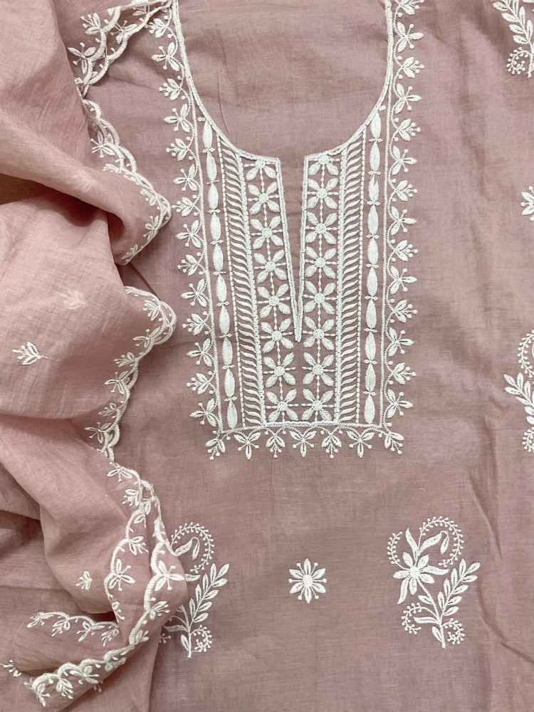 Image of Soft Chanderi Embroidered Suit - Onion Pink